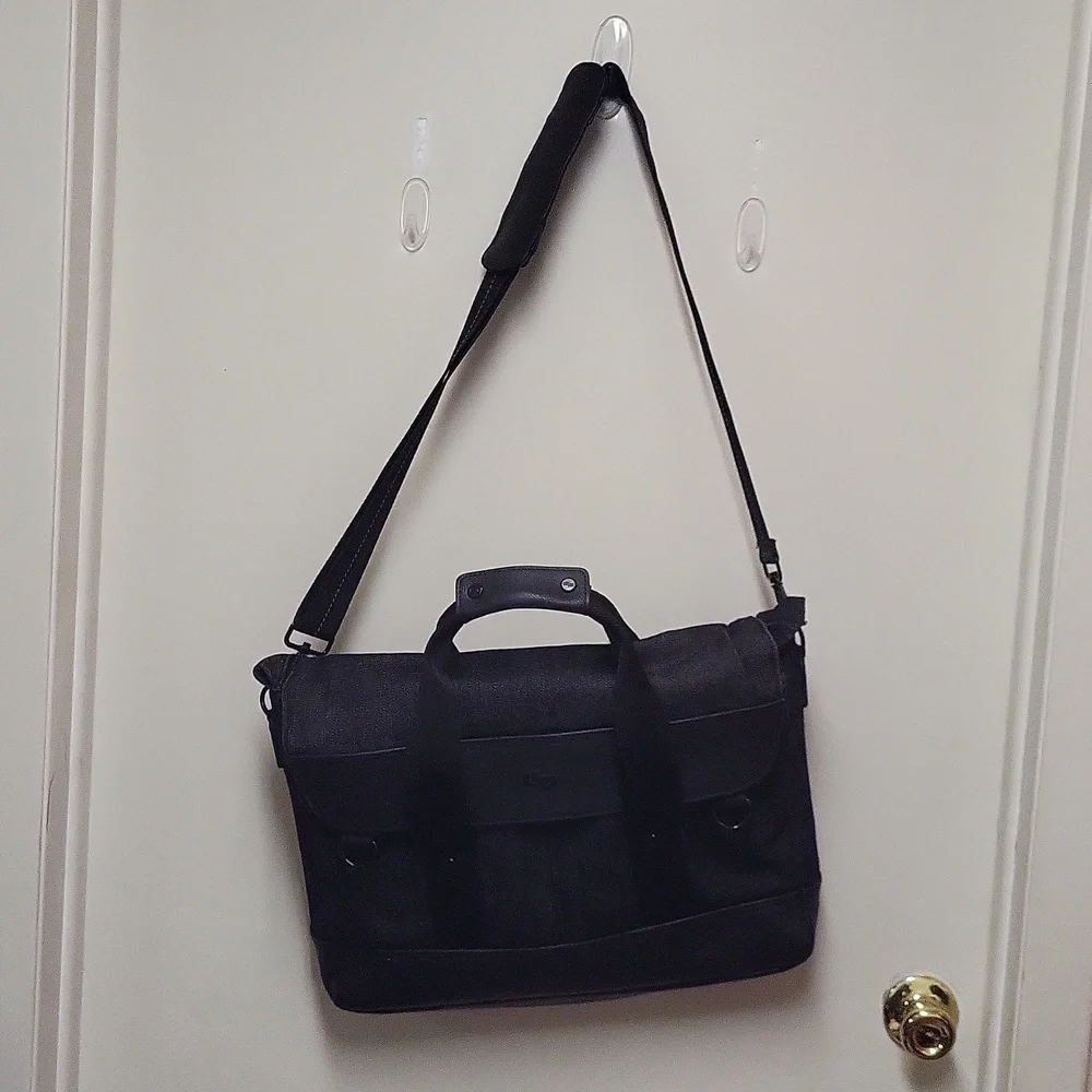 Solo NY Black Denim and PU Leather Laptop Messenger Bag